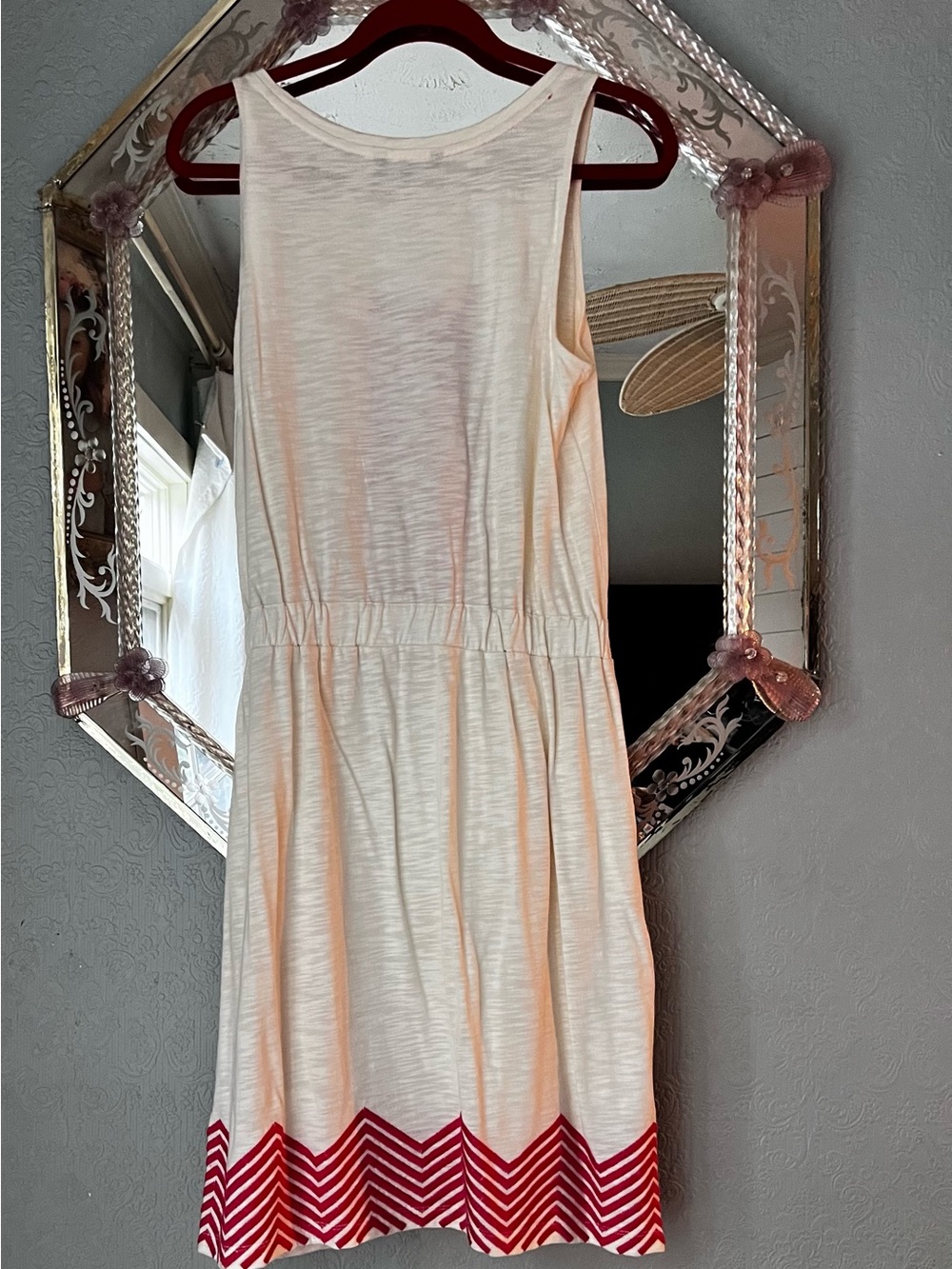 Vintage Tommy Hilfiger, Medium Cream Cotton Tank Dress with Coral Chevron Accent - Picture 5 of 5